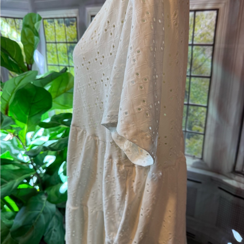 Tiered White Eyelet Button Down Dress Pockets Emery Rose 2XL Casual - Picture 3 of 14